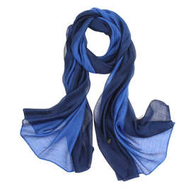 秋冬新款纱巾女士真丝丝巾桑蚕丝围巾渐变色保暖拼色百搭款披肩