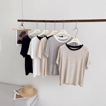 莱赛尔天丝亚麻棉撞色领T恤夏季薄款针织亚麻雨露麻弹力短袖