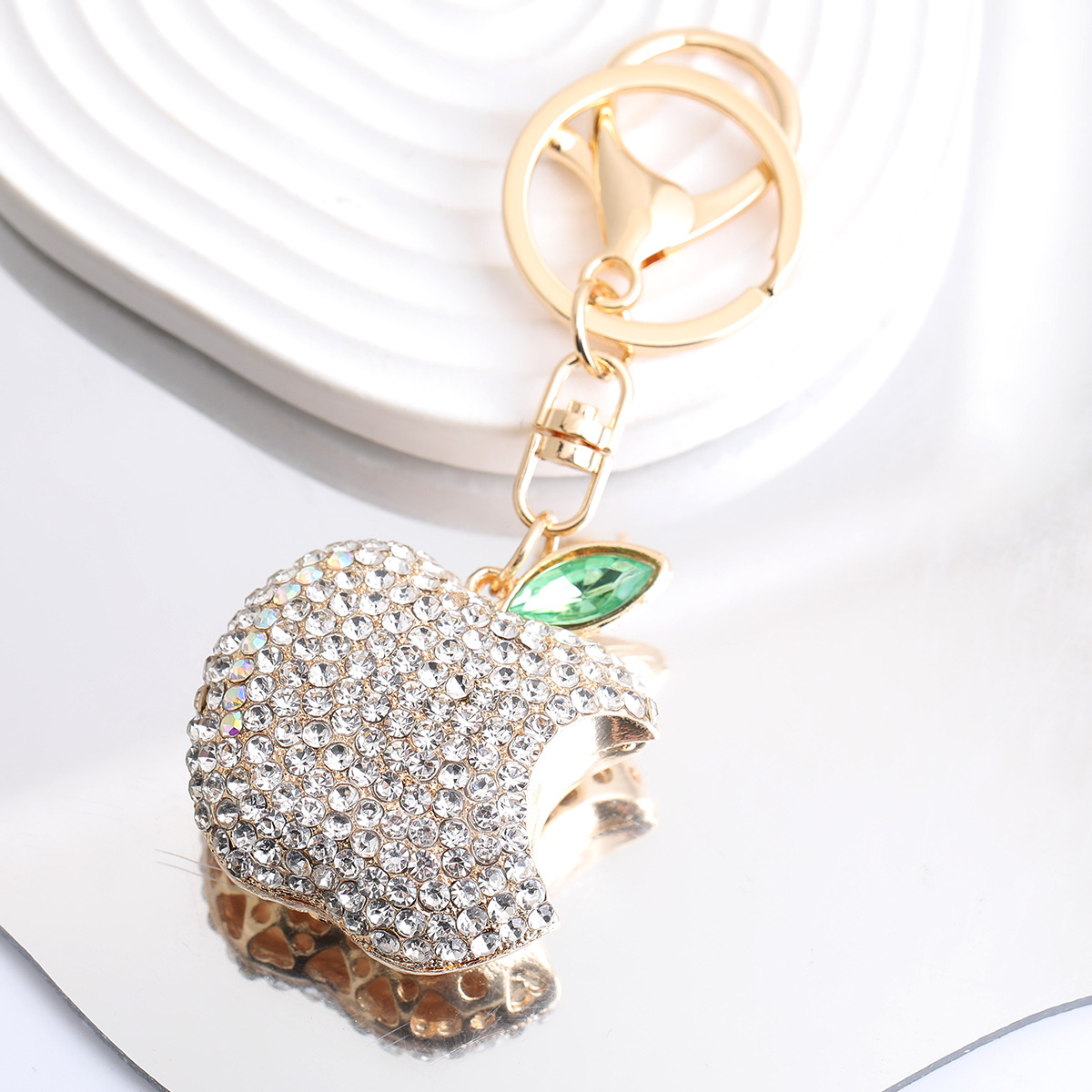 Vintage luxe sleutelhanger rode appel met strass voor tas auto_voghion.com