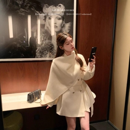 Yang Xiaojuan Large Shawl Scarf Cape Double-Sided Wool Coat for Women Autumn and Winter Korean Style Elegant Woolen Jacket