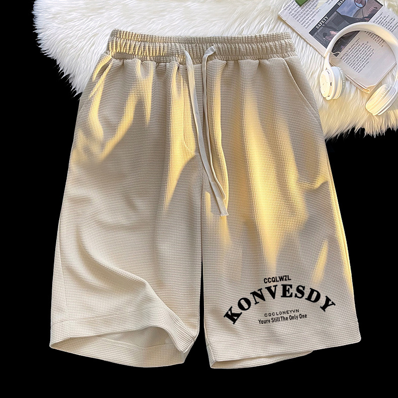 [Venta al por mayor] pantalones cortos de waffle de verano Pantalones cortos rectos sueltos ocasionales de los hombres pantalones cortos de marca de moda de las mujeres