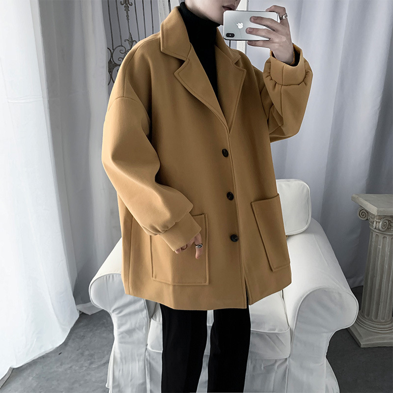 Otoño e invierno trench coat estilo coreano de los hombres de longitud media de Hong Kong estilo traje nuevo Ruan guapo abrigo de lana