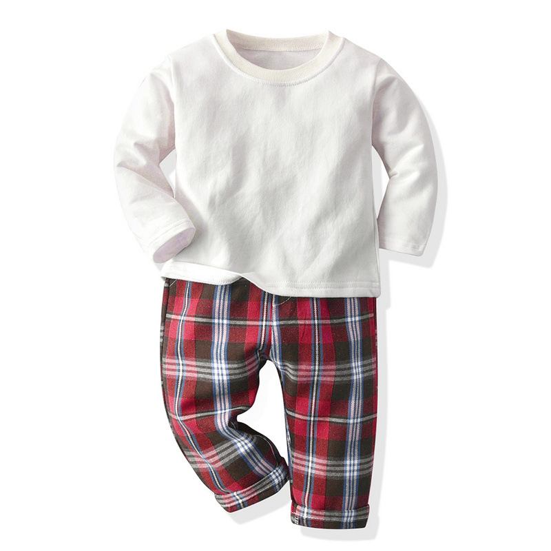 2025 primavera coreana versátil cuello redondo chaqueta de manga larga pantalones casuales a cuadros de dos piezas de ropa interior infantil transfronteriza