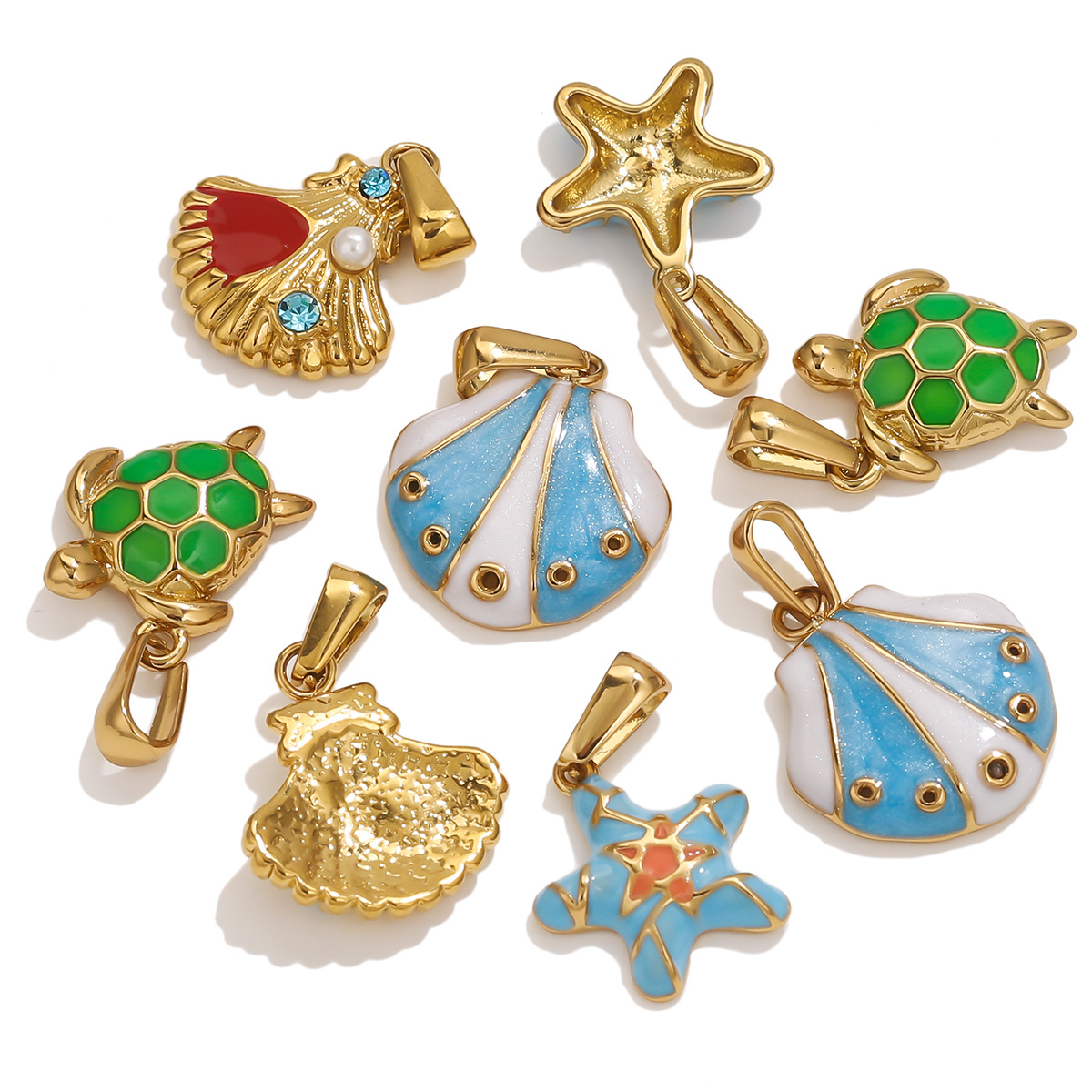 Acero inoxidable serie marina tortuga conchas creativas conchas de perlas diy accesorios colgantes