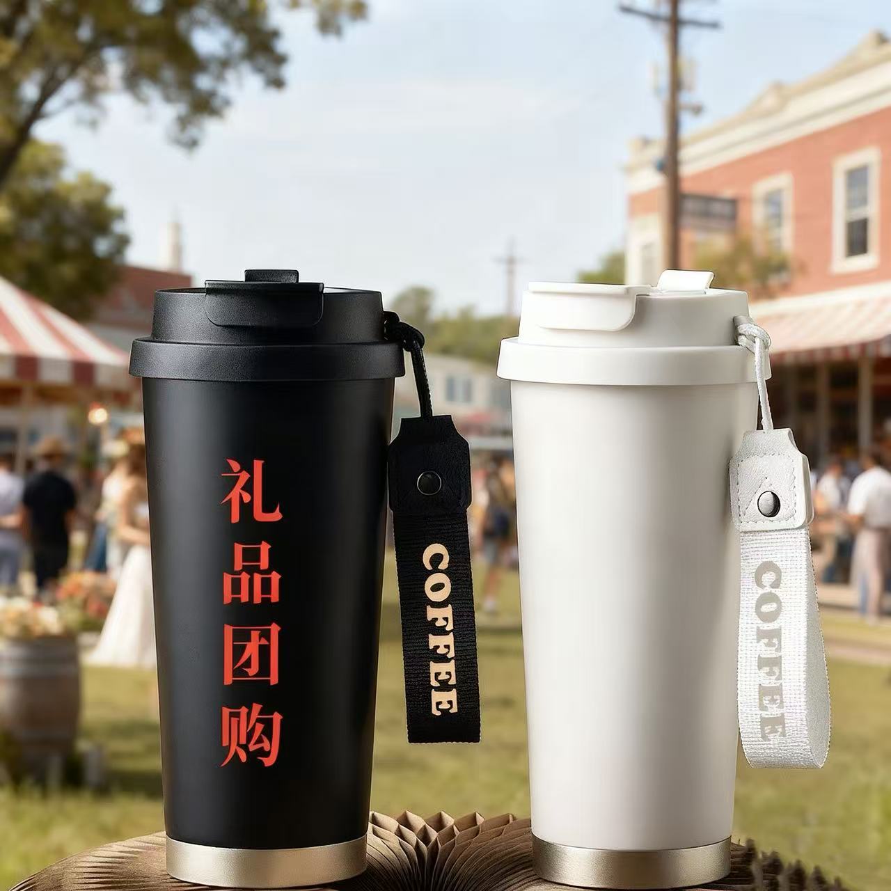 新款热销铃兰保温杯男女316不锈钢双饮咖啡杯吸管茶水分离带提绳