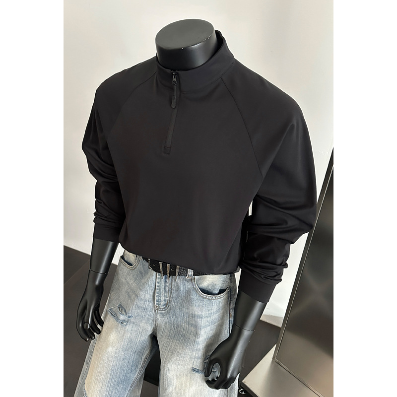 Half-zip Long-sleeve Stand-up Collar Quick-dry Sports T-shirt For Men, Spring Trendy Brand, Patchwork Deconstructed_voghion.com