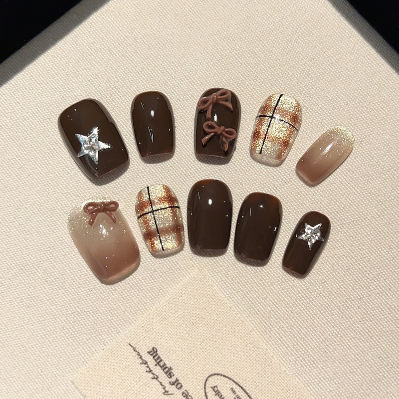 Cross-Border Popular Handmade Wearable Nails, Gradient Cat-Eye, Pure and Desirable, Brightening, Cute, High-End Nail Art Wearable Nails