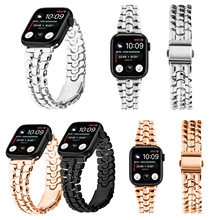 适用苹果Apple watch 8ultra金属手表带镶钻浪&琴修身不锈钢新款