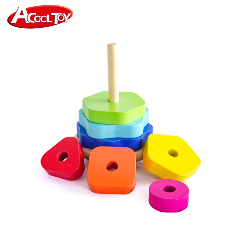 Torre plegable de madera juguete punto al por mayor pintura a base de agua juguete de madera 1-2-3 años bebé bloques regalo de vacaciones