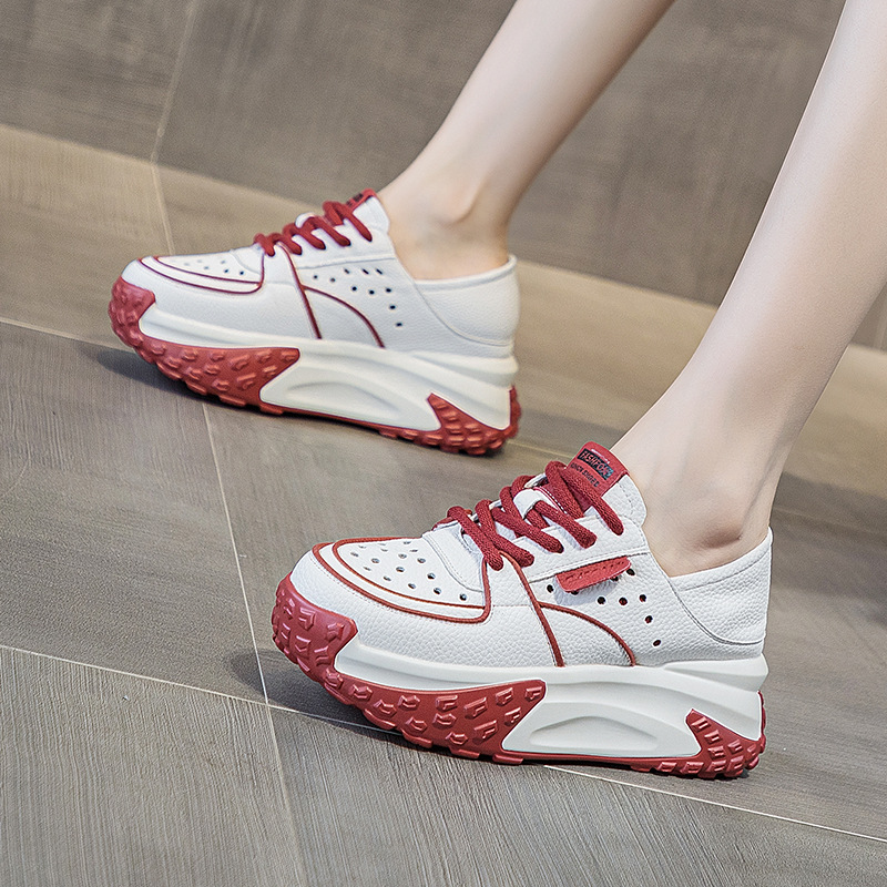 Giày sneaker nữ da thật đế dày phong cách thể thao tăng chiều cao, có thể xỏ như dép, mẫu hè 2026 — M2328 màu tím, M2328 màu đen, M2328 Màu Đỏ, M2328 màu xanh lá
