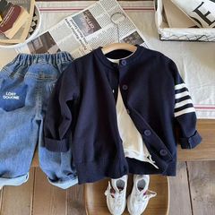 2024春秋男女童針織毛衣休閒單排扣圓領開衫寶寶上衣洋氣外套新款