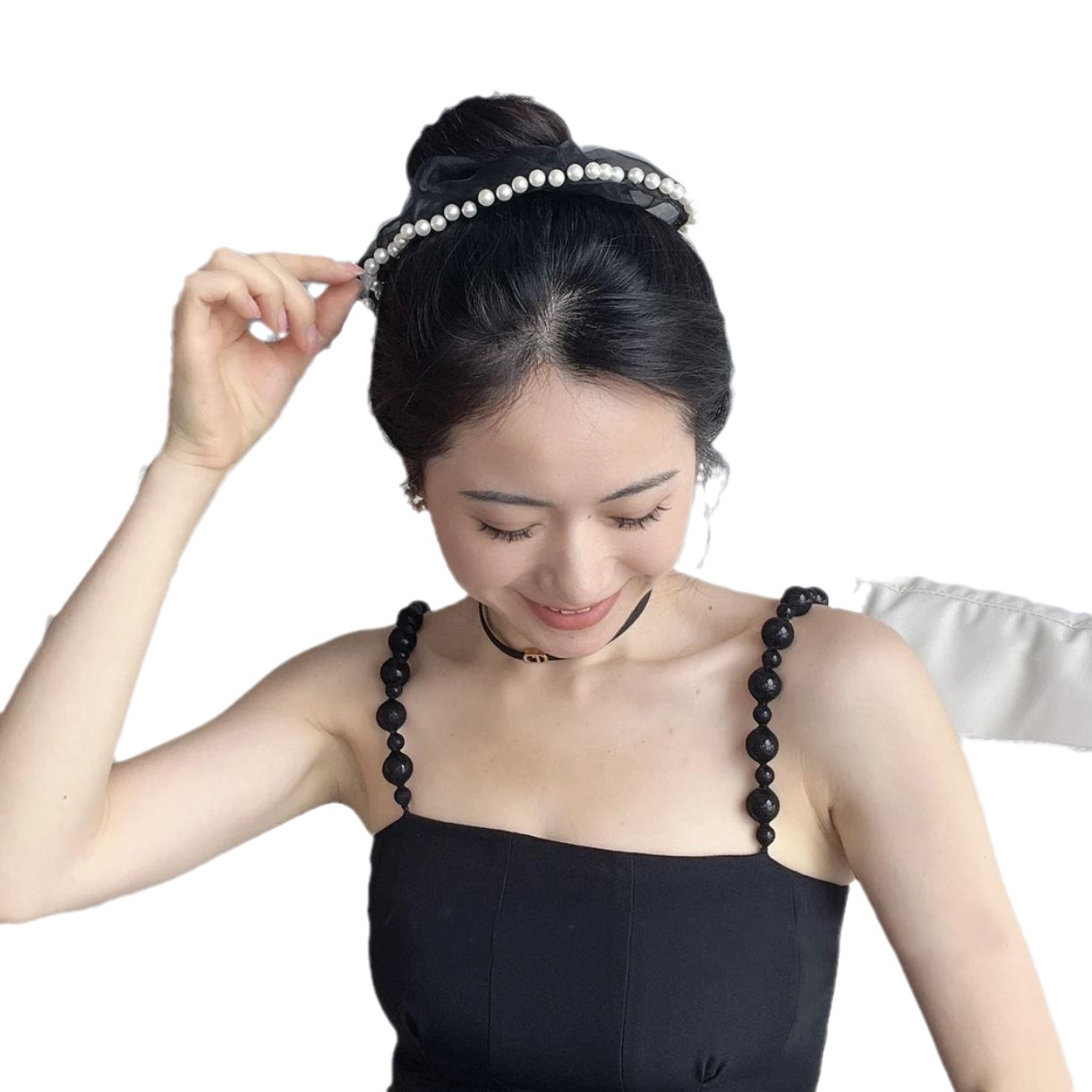 Anillo de cabello de alto grado de perla de estilo Hepburn estilo famoso temperamento anillo de cabello de 2024 nuevo cabello de correa de correa