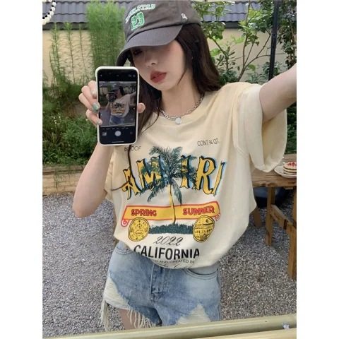 Short sleeve t-shirt women's loose Korean style ins trendy 2023 spring and summer new mid-length half sleeve top ins trendy