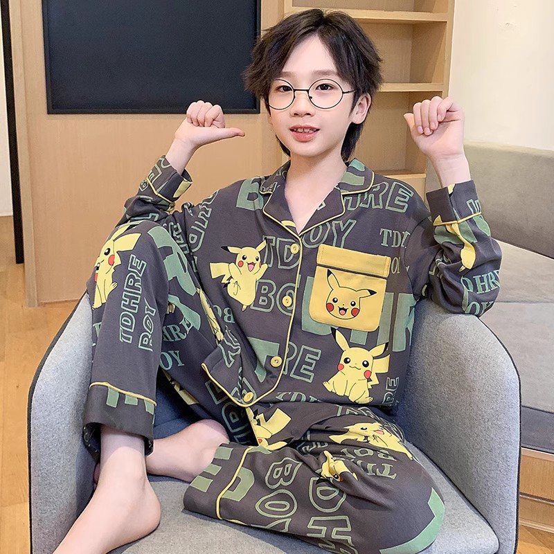 Nuevos pijamas infantiles primavera y otoño niños algodón de manga larga delgada para niños mayores adolescentes niños ropa de hogar al por mayor