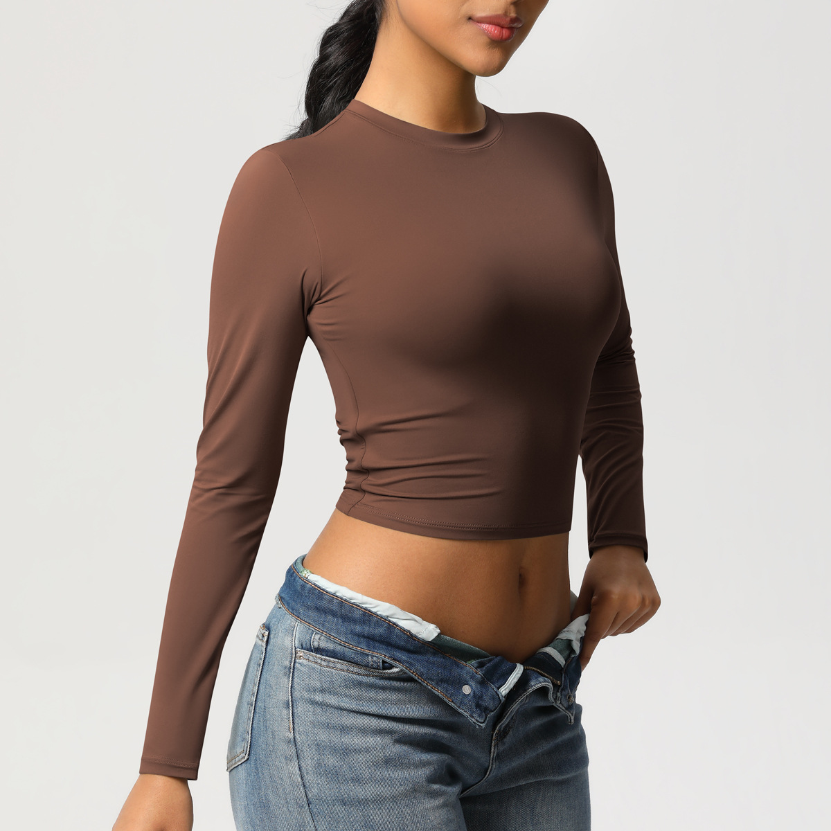 Maglietta a maniche lunghe slim fit, elastica e ad asciugatura rapida, per pilates, corsa, fitness e yoga_voghion.com