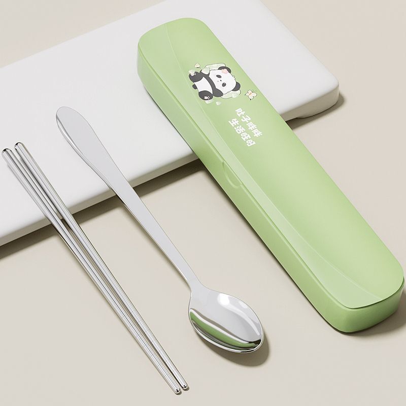 Stainless Steel Chopsticks Spoon Tableware suit Porcelain White Portable Tableware Storage Box Fork Spoon Student One Person Food