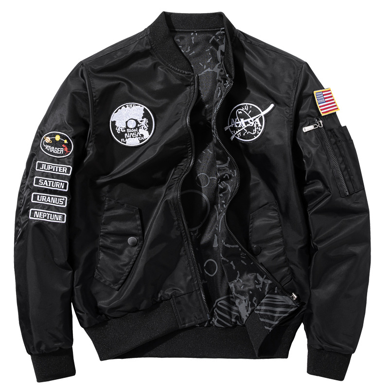 Transfronteriza AliExpress Otoño Nueva NASA Charretera bordada capa de doble cara uniforme de béisbol marca de moda chaqueta de piloto