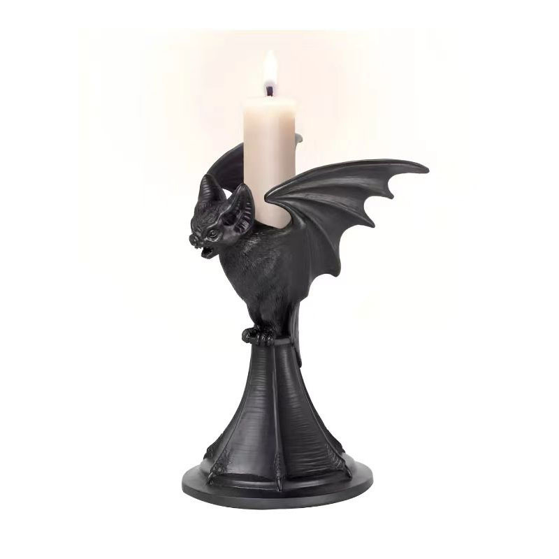 Vela de murciélago de Halloween Adornos de candelabros de lobo gótico Adornos para el hogar Artesanía de resina Adornos de murciélagos
