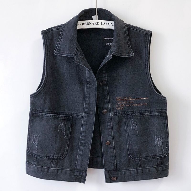 Black Short Denim Vest Women's Vest Spring and Autum 2025 New Korean Style Cardigan Vest Jacket Top