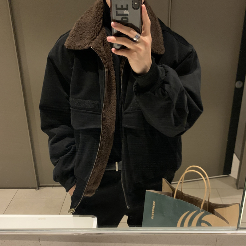 Asmu秋冬厚手男性ジャケットカジュアル韓国版レトロなごろつきのハンサムなカシミヤの毛の襟の短いコート