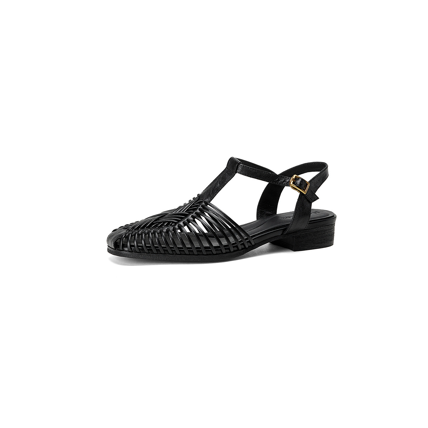 Sandal nữ quai dệt mảnh mũi vuông gót phẳng — màu nâu chi tiết 20