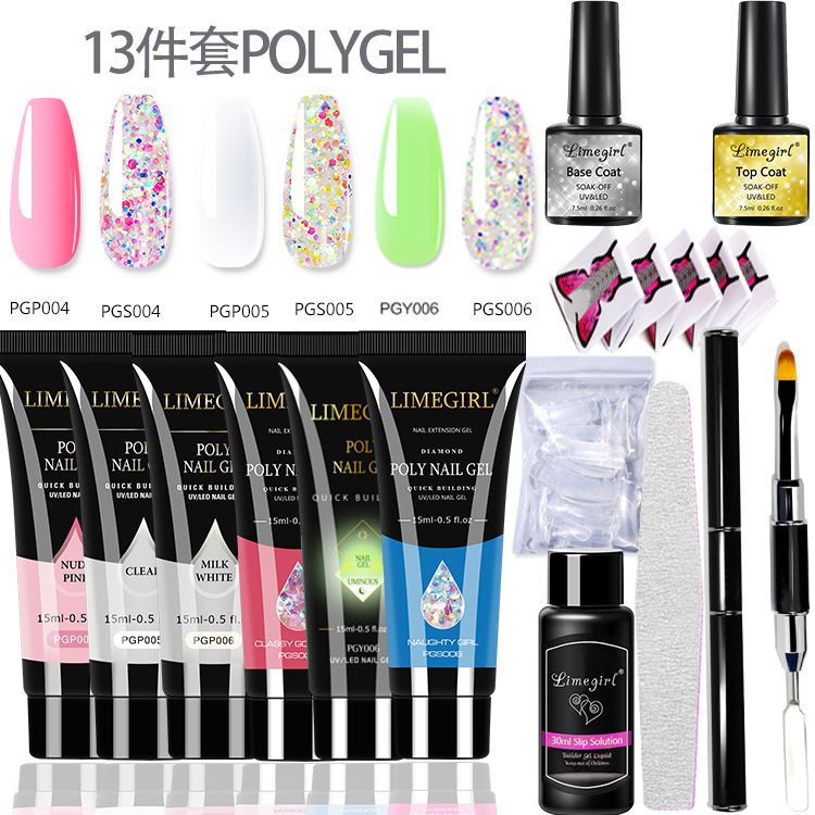 Set de Gel para Uñas Poly de Amazon, 6 Colores, Gel de Extensión de Cristal, Set de Herramientas para Arte de Uñas, Mate