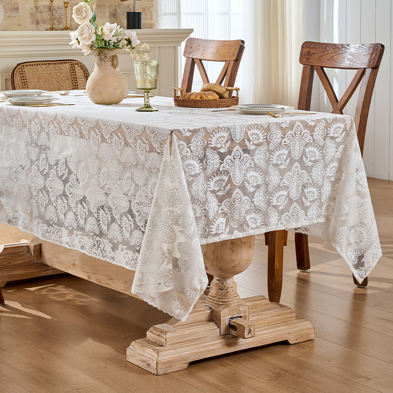 Mantel de encaje blanco francés, restaurante, fondo de mesa de lujo ligero, fondo de mesa de café jacquard antideslizante para el hogar