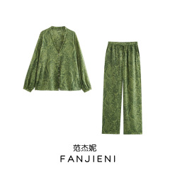 ZR対外貿易卸売り欧米風女装金属色線プリントシャツ長ズボン8496708 8512708
