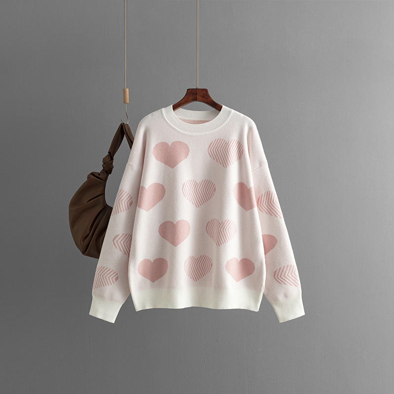 Long Top Length Sweater Tops Type Holiday Occasion Wholesale Women's Casual Heart Shape Long Sleeve Jacquard Sweaters & Cardigans