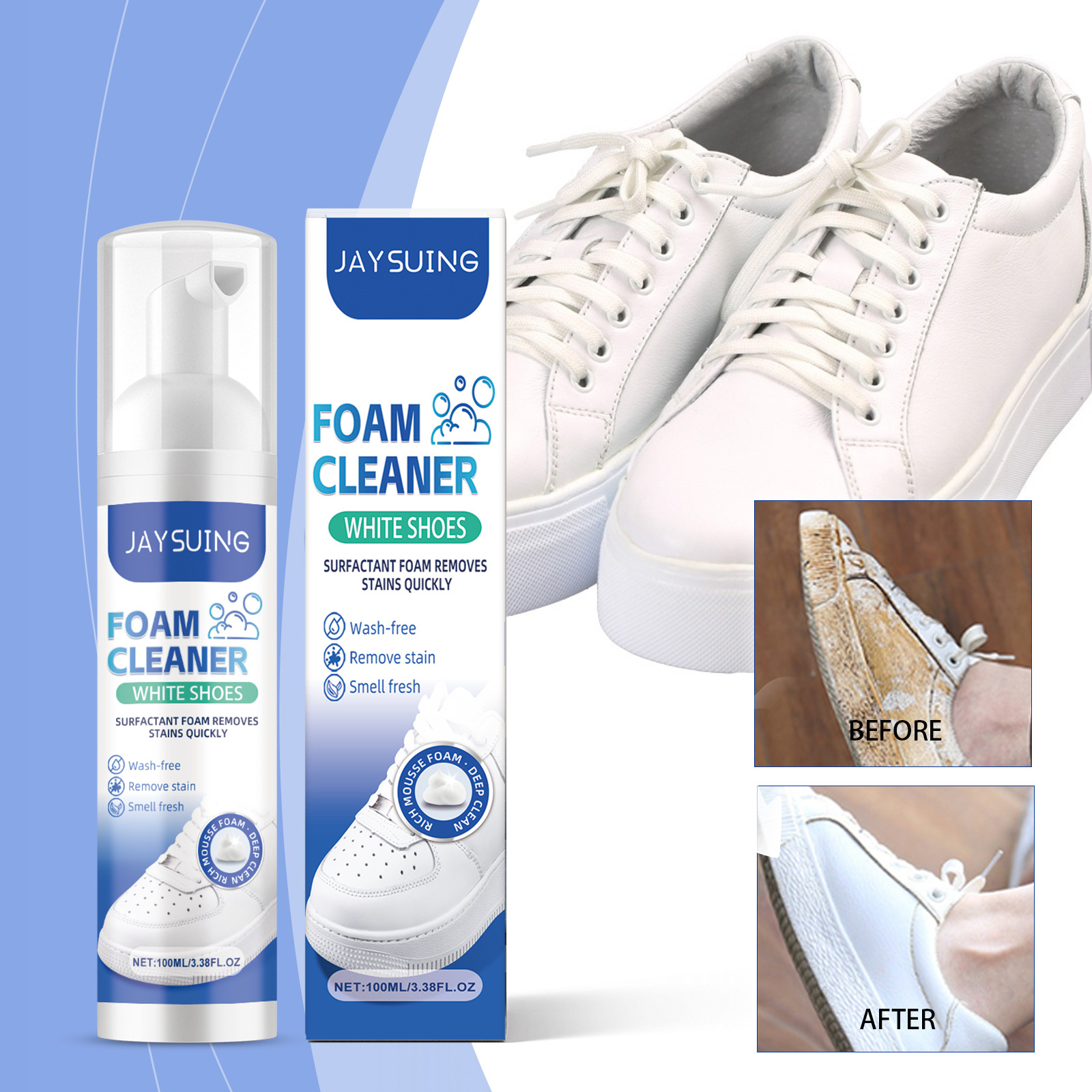 Jaysuing White Shoe Foam Cleaner Sports Shoe Decontamination Upper Cleaning Water-Free Whitening Cleaner