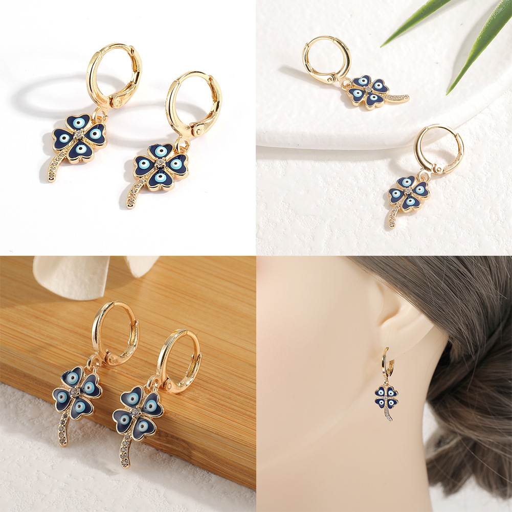 Fashion Devilu0027S Eye Heart Shape Copper Inlay Zircon Earrings 1 Pair