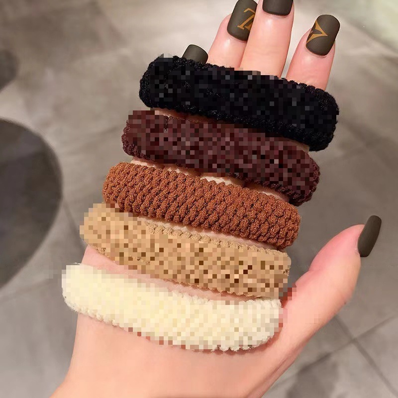 Ventas en caliente nuevas tiras de goma gruesas y gruesas de alta elasticidad anillo de cabello para mujeres de cola de caballo alta toalla duradera anillo de cabello cuerda de cabeza