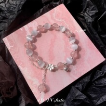 925银小桃花天然草莓晶猫眼石水晶纯银流苏手链 招桃花手串闺蜜