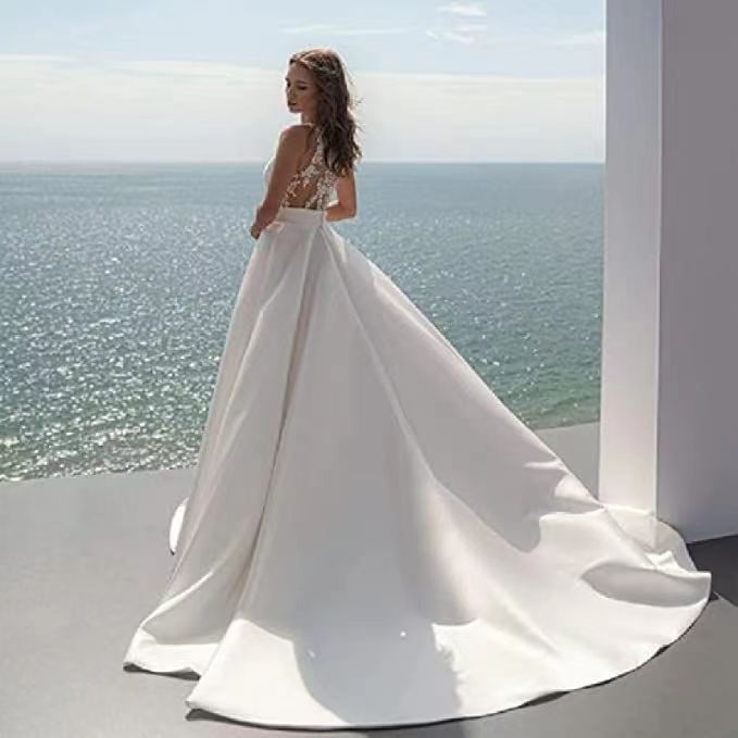Amazon Wedding Dress Large Tail 2025 New European and American Bride White Atmospheric Palace Style Wedding Dress Cross-Border Specially Supply