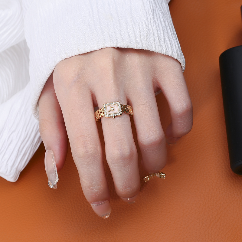 Fashion Geometric Copper Patchwork Rhinestones Rings 1 Piece