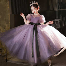 女童时尚礼服儿童紫色花童公主裙小女孩主持人钢琴演奏考级演出服