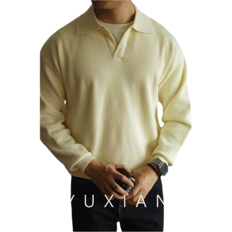 Черный свитер мужской весна-осень 2023 новое чувство поло свитер Ruffian красивый нижний полу-воротник поколение волос