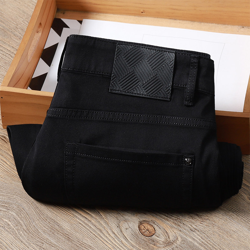 Men's Pure Black Straight-Leg Jeans, Summer Ultra-Thin Lyocell Tencel Anti-Fade Twill Stretch High-End Trousers Men's Pure Black Straight-Leg Jeans, Summer Ultra-Thin Lyocell Tencel Anti-Fade Twill Stretch High-End Trousers