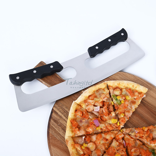 New upgraded pizza cutter stainless steel pizza machete double handle rocker nougat pancake cutter tool