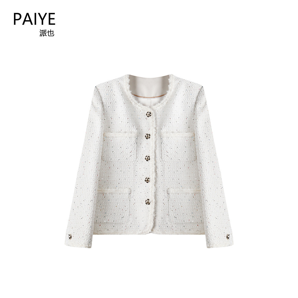 Milky White Accessible Luxury Fashion Versatile French Tweed Elegant Women's Jacket Small Fragrant Long-Sleeved Top A75006