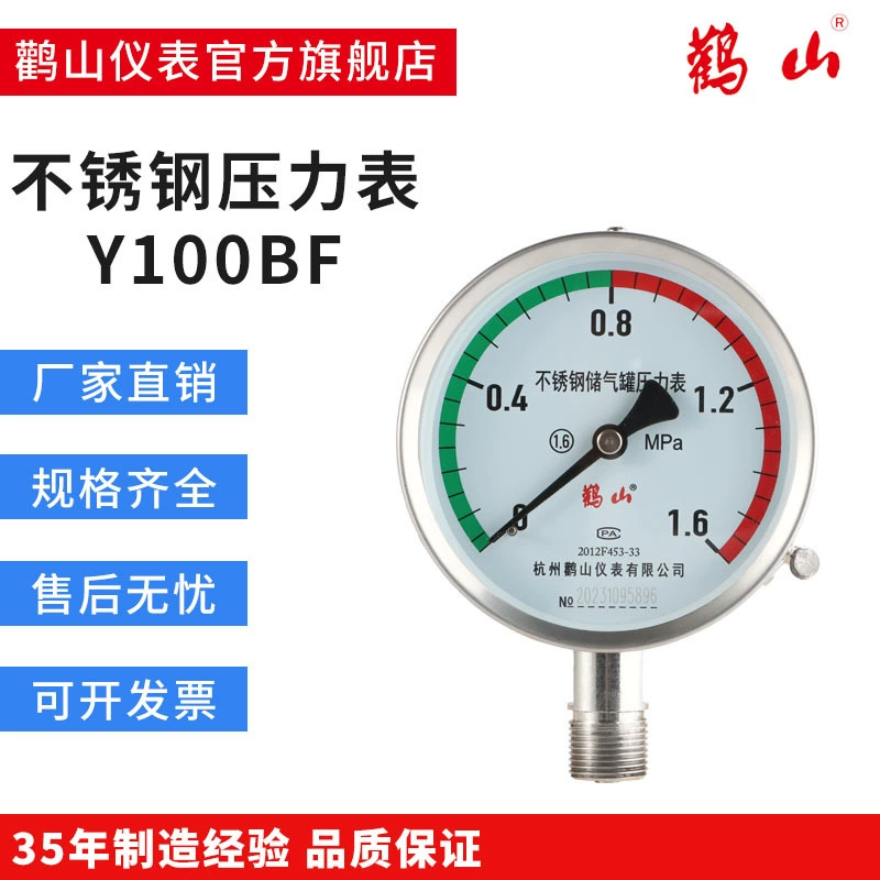 Манометр для бензобака из нержавеющей стали Y100BF Антикоррозионный манометр Dangshan