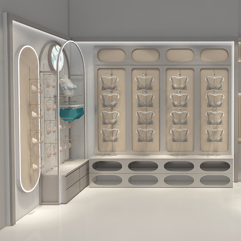 内衣展示柜公司展厅文胸弧形烤漆展柜睡衣文胸服装店铺欧式展示架