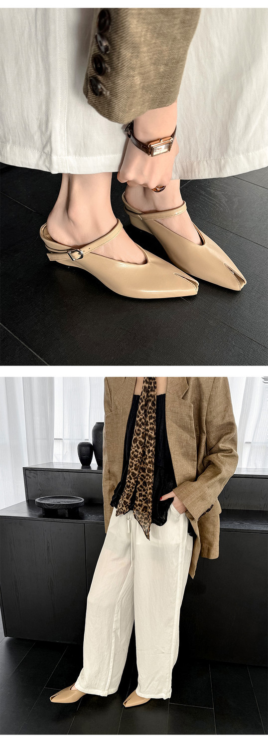 Sandal nữ hở mũi gót nêm cao da bò tăng chiều cao quai ngang — màu đen, màu trắng, màu mơ chi tiết 40