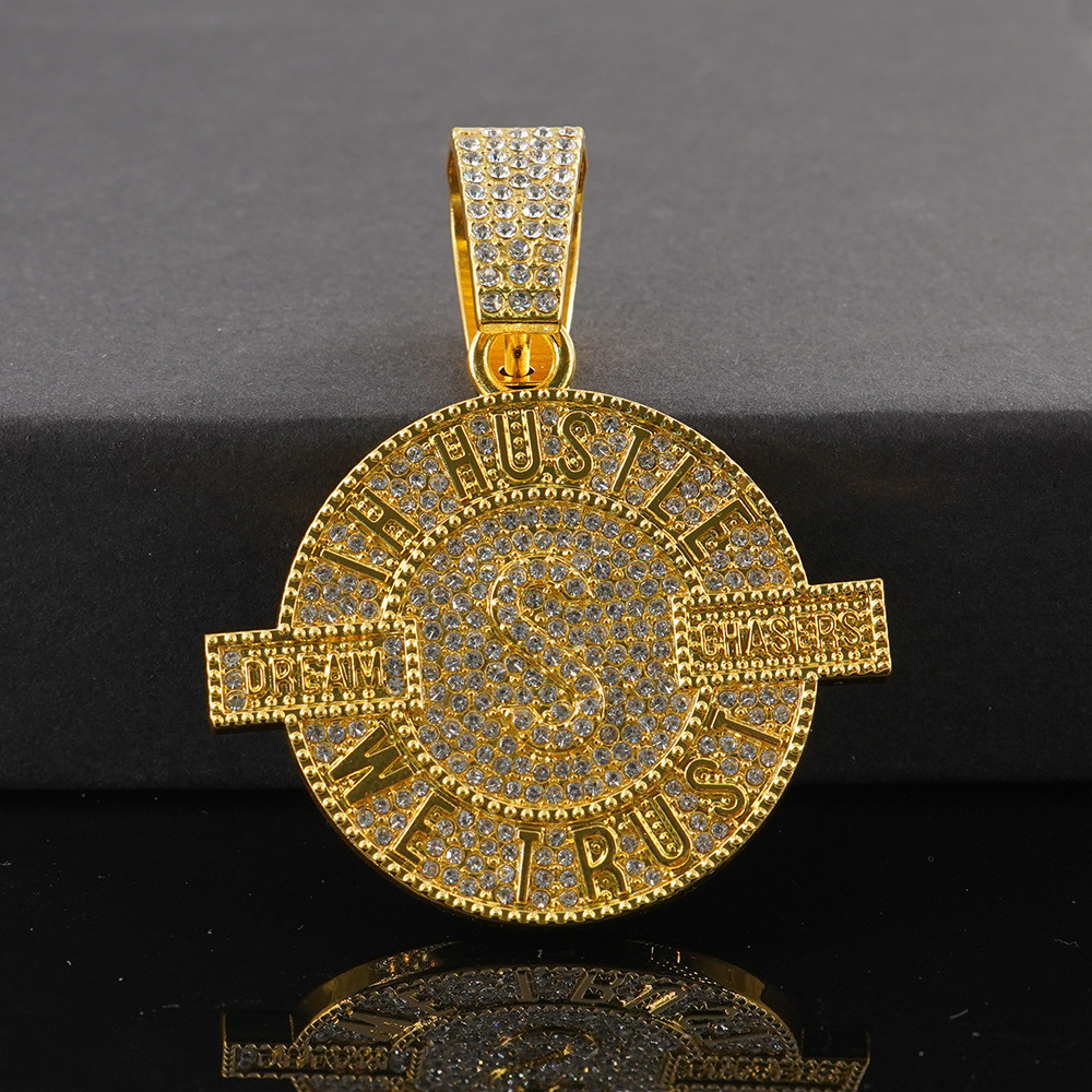 Collar de colgante para hombres europeos y estadounidenses estilo hip-hop popular cubano lleno de diamantes letras de aleación colgante joyería al por mayor