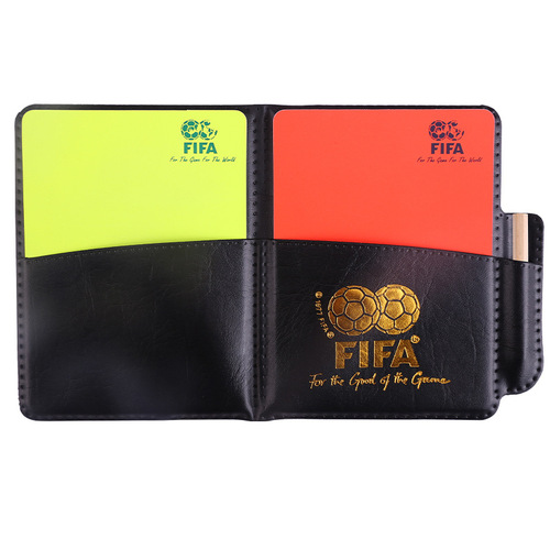 Referee equipment for football matches: assistant flag, offside flag, red and yellow cards, professional mouthguard, whistle, assistant flag