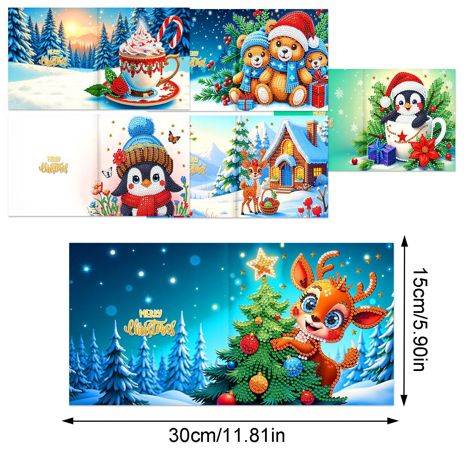 Explosiones transfronterizas de Navidad multiserie de tarjetas de felicitación puntuales hechas a mano 9 conjuntos de sobre de diamante 6 conjuntos de dibujos animados