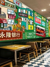 港式风格壁纸香港80年代复古装修港风奶茶餐厅甜品店墙面装饰墙纸