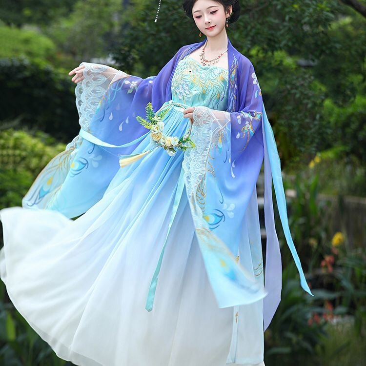 New Style Peacock Embroidered Heavy-Duty Embroidered Dress with Large Sleeves, Chest-Length Hezi Skirt, Spring and Summer Tang Dynasty Hanfu, Plus-Size Fairy Dress New Style Peacock Embroidered Heavy-Duty Embroidered Dress with Large Sleeves, Chest-Length Hezi Skirt, Spring and Summer Tang Dynasty Hanfu, Plus-Size Fairy Dress