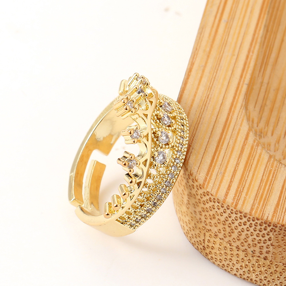 new fashion geometric copper inlaid zircon crown tail ring