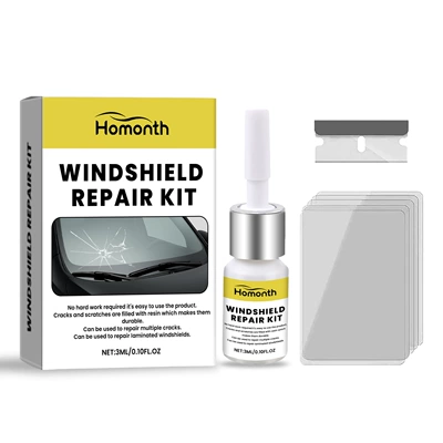 Homonth Car Windshield Care Three-Piece Set Crack Repair Cleaning Renovation Maintenance Protection Kit (Auto glass repair liquid) - 3ml-of-nursing-glue-blade-1-curing-film-5